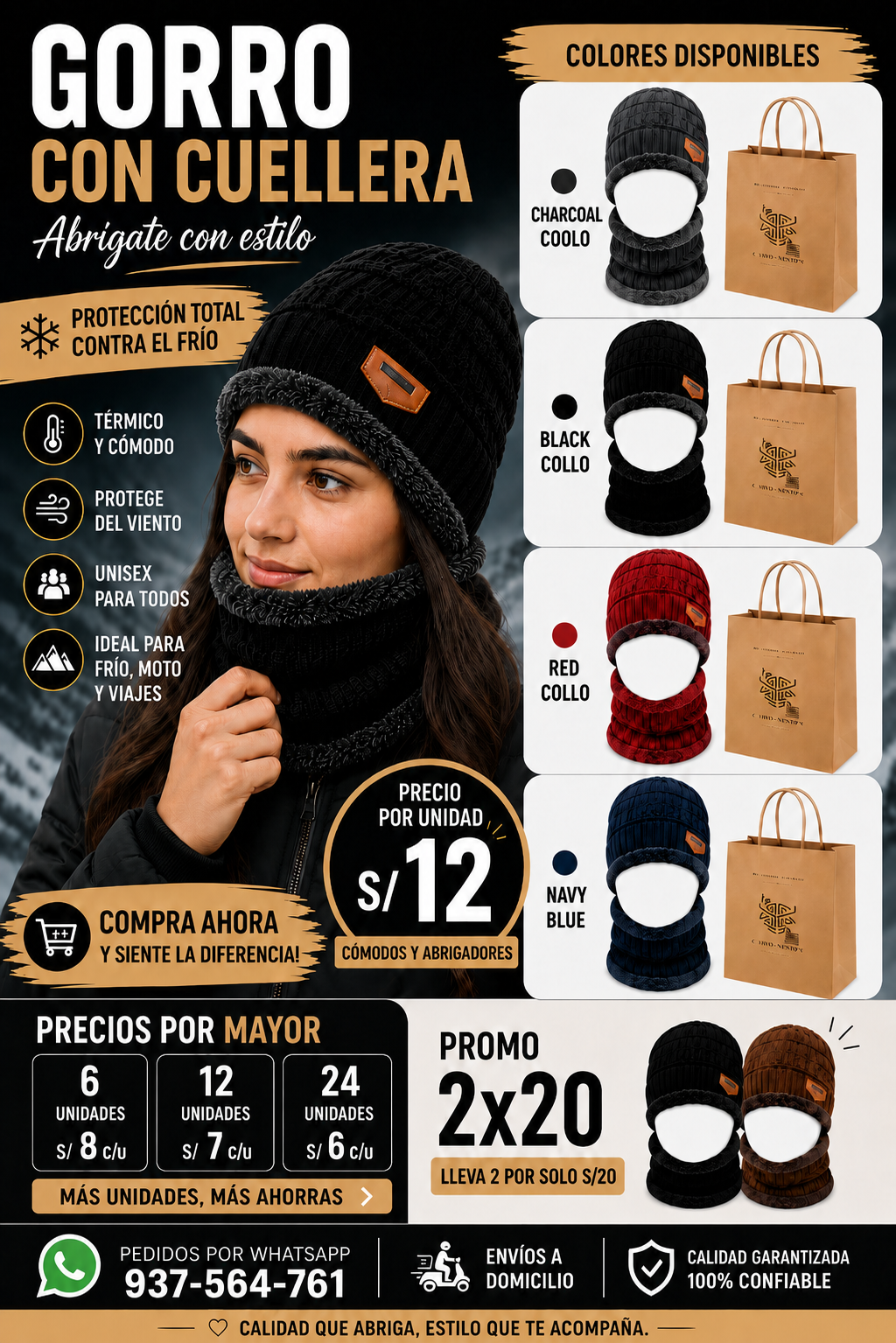 Gorro con cuellera térmica unisex para frío – Promo 2x20